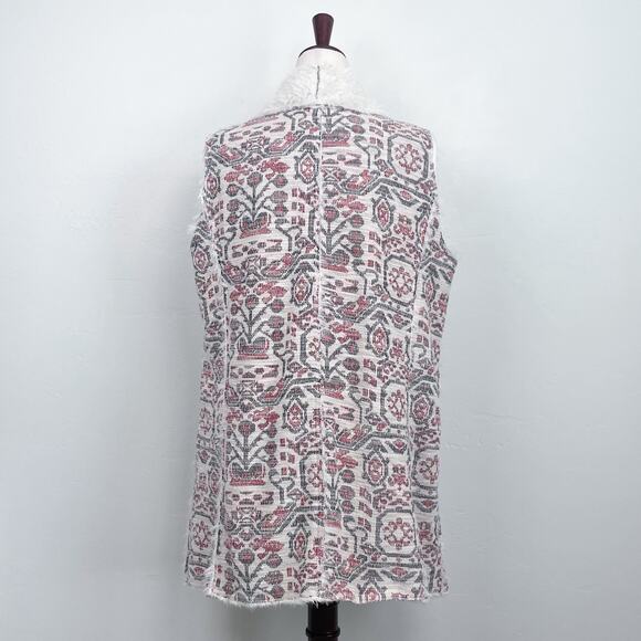 Anthropologie Sherpa Faux Fur Collar Tapestry Long Vest - Picture 8 of 11